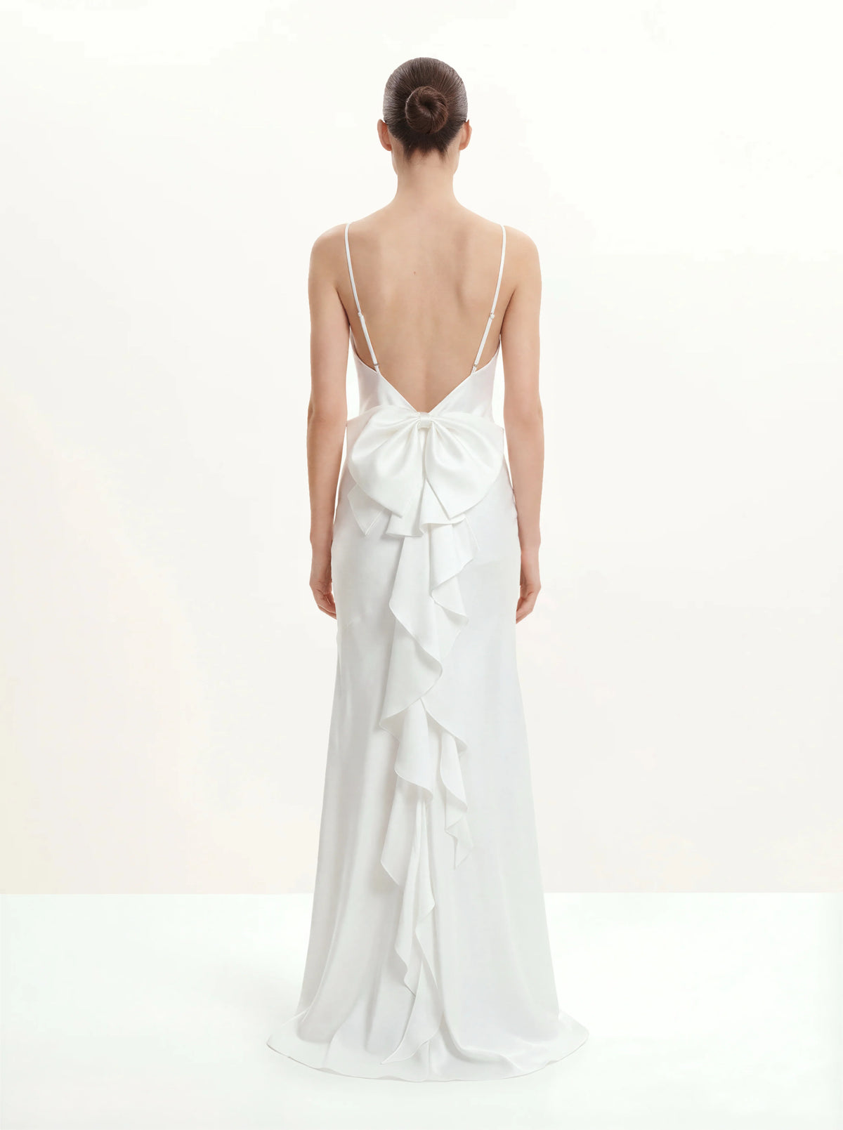 Satin Cowl-Neck Bow-Back Maxi Dress - White