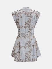 Belted Striped Floral Embroidered Shirt Dress