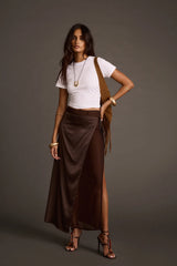 Sylvie Brown Satin Tie Maxi Skirt