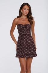 Own Your Glow Polka Dot Strapless Mini Dress Brown