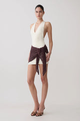 Mollie Mini Dress With Crochet Overlay - White/Chocolate