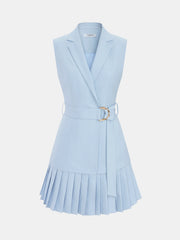 Belted Pleated Sleeveless Blazer Mini Dress