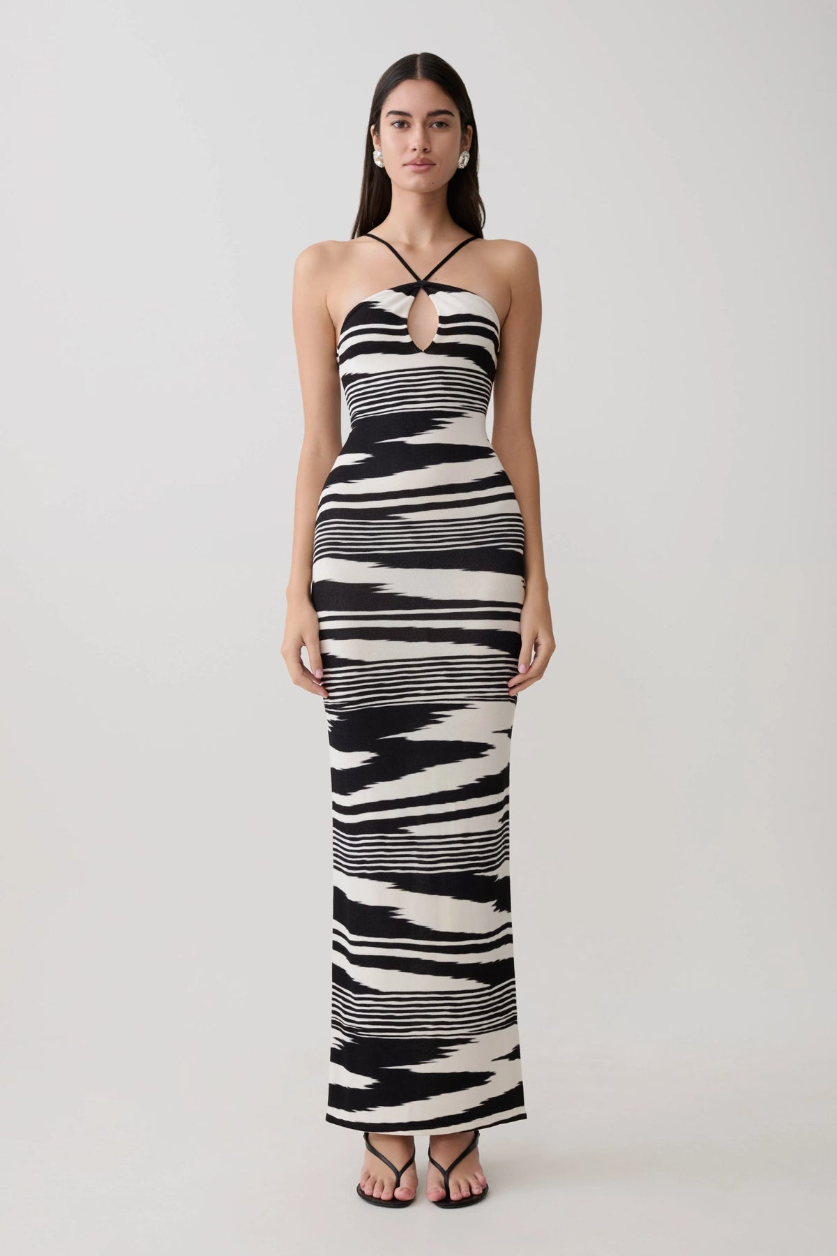Ashtin Cross Front Knit Maxi Dress - Linear Shift Print