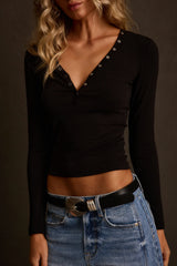 Quinn Black Henley Top