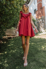 Juliet Ruffle Mini Dress in Red