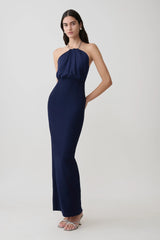 Elina Satin Necklace Maxi Dress - Navy