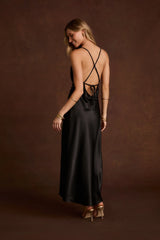Natalia Black Satin Maxi Dress