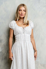 Kaelyn Floral Midi Dress in Ivory