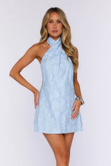It Girl Rotation Halter Mini Dress Light Blue