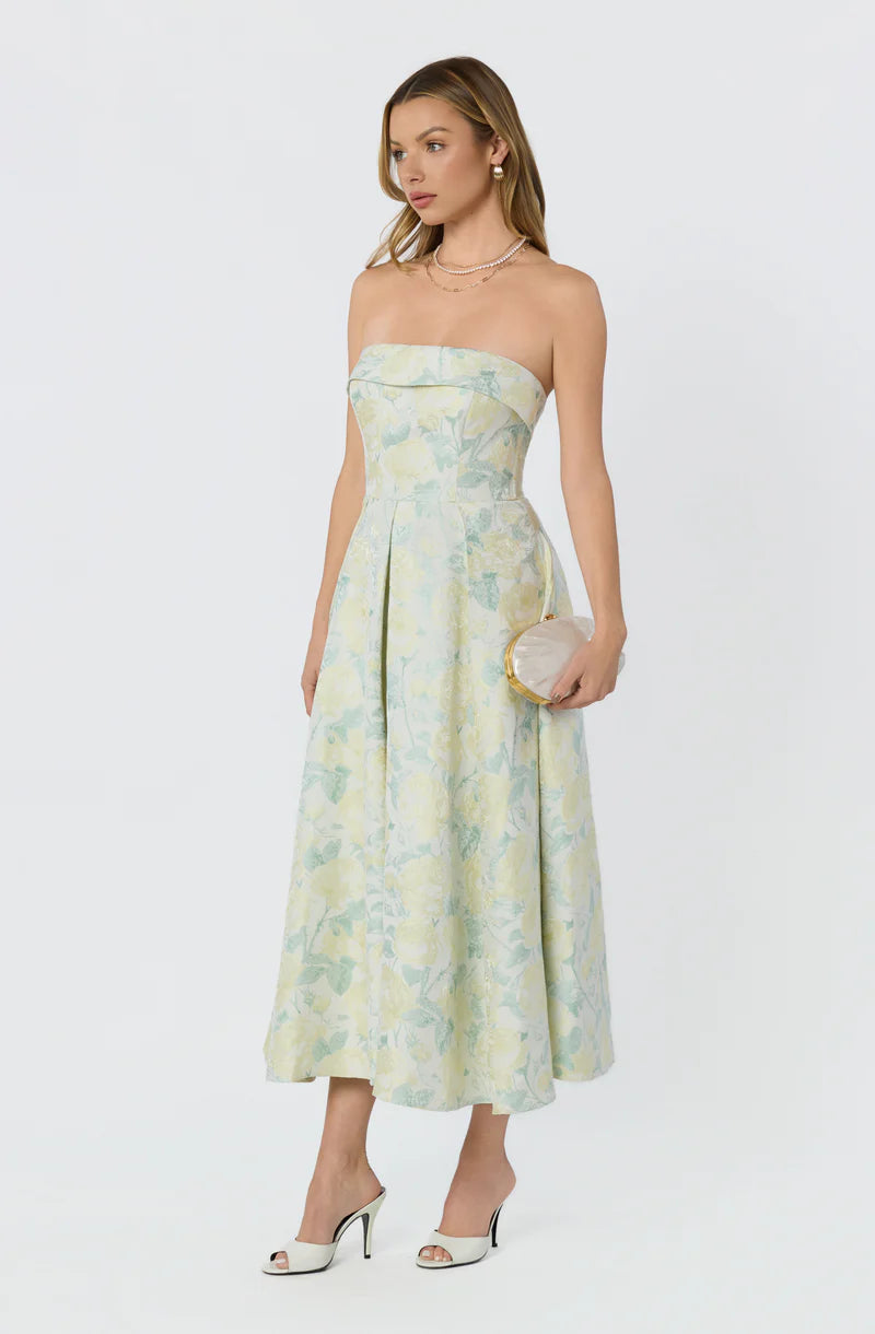 Destini Floral Jacquard Strapless Midi Dress