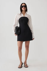 Jenna Long Sleeve Mini Dress With Detachable Shirt - Black/White