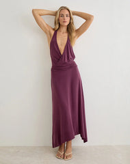 Kiku Maxi Dress in Cupro Deep Purple