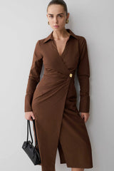 Mikaila Asymmetric Shirt Dress - Dark Chocolate