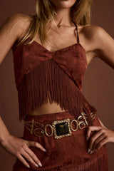 Tamsin Terracotta Jacquard Fringe Crop Top