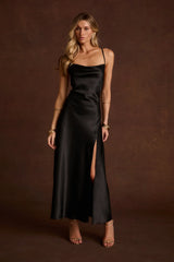 Natalia Black Satin Maxi Dress