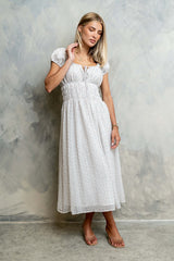Kaelyn Floral Midi Dress in Ivory