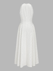 Polka Dot Sleeveless Pleated Maxi Dress