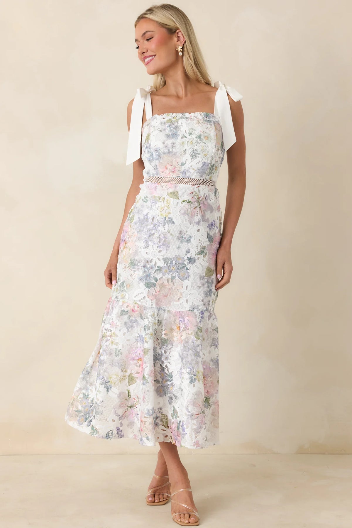 You Grow Girl Ivory Lace Floral Midi Dress