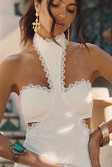 Princesa White Lace Drop Waist Maxi Dress