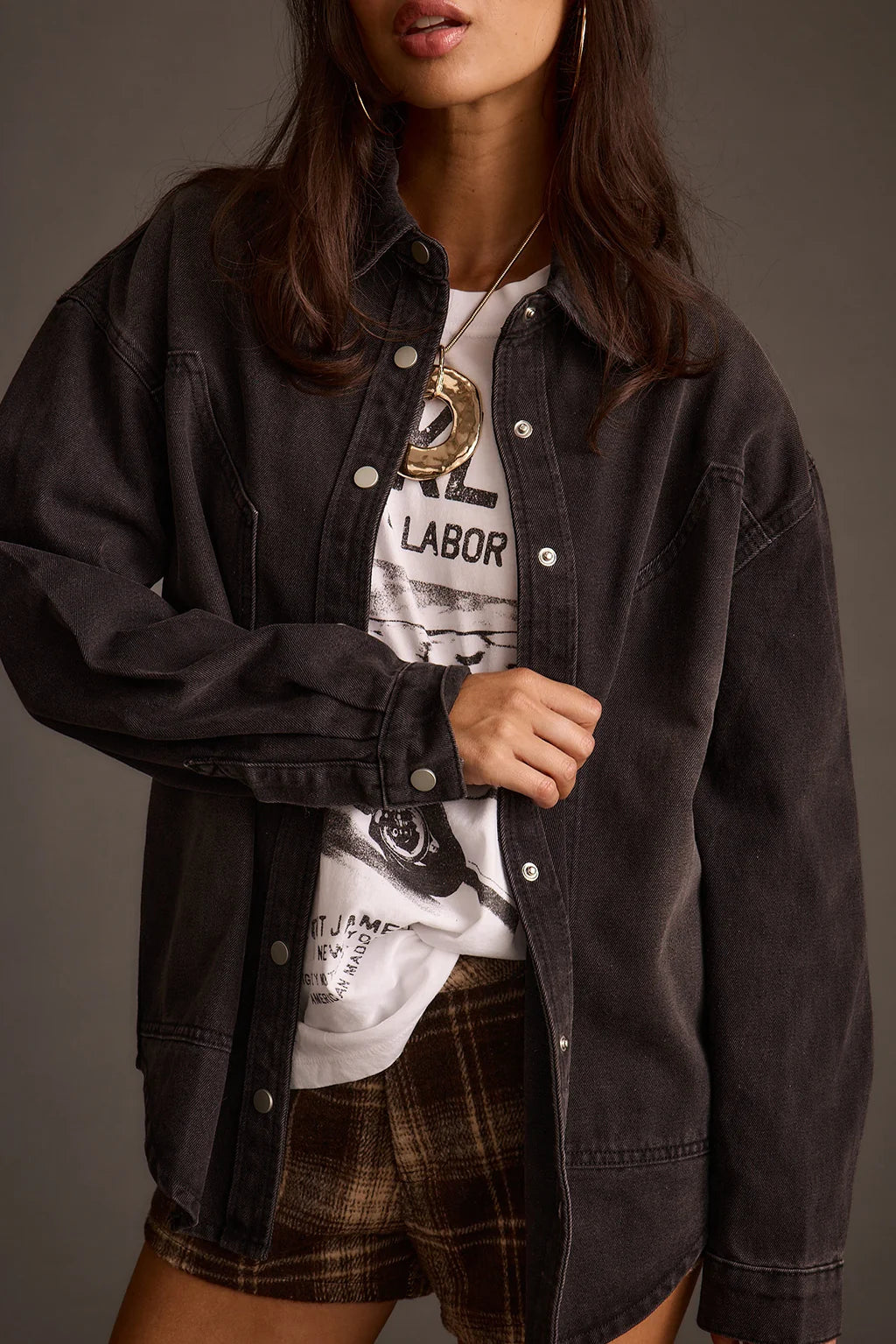 Rocky Washed Black Denim Button Down Top