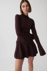 Blair Knit Mini Dress With Pleats - Chocolate