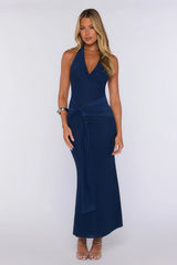 Beautifully Soft Halter Mesh Maxi Dress Navy