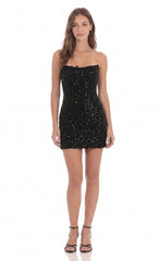 Sequin Appliqué Mini Dress in Black
