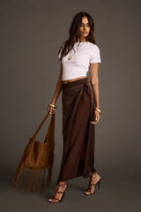 Sylvie Brown Satin Tie Maxi Skirt