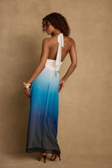 Lapis Blue Ombre Halter Maxi Dress