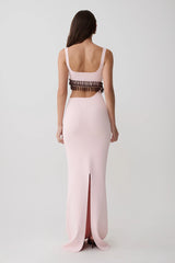 Ruvic Knit Maxi Beaded Dress - Baby Pink