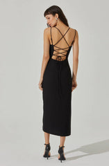 Brinda Wrap Midi Dress-Black