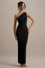 Venetia | Black One-Shoulder Tie-Back Maxi Dress