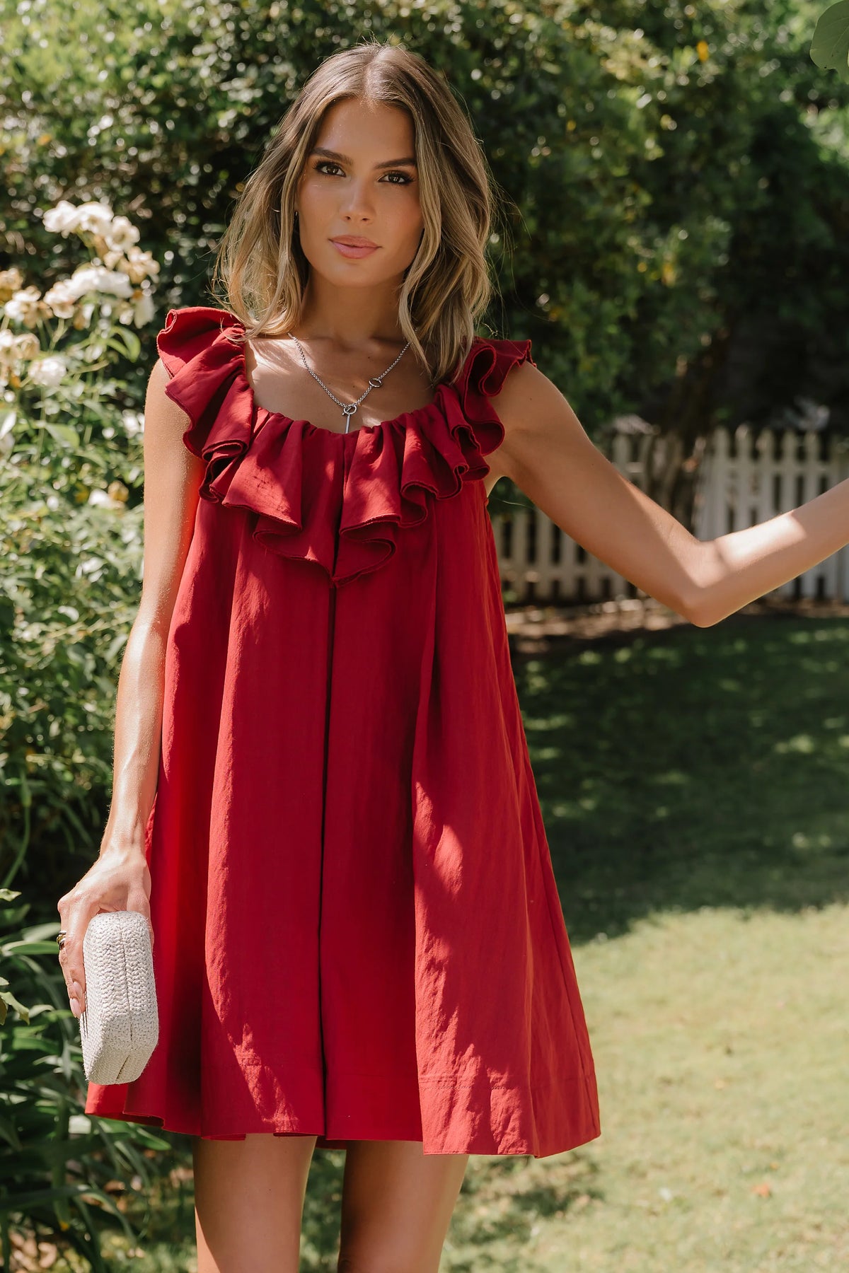 Juliet Ruffle Mini Dress in Red