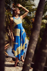 Super Spliced Cotton-Jersey Midi Dress-Cobalt Combo