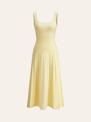 Square-Neck Ribbed Knit Dress