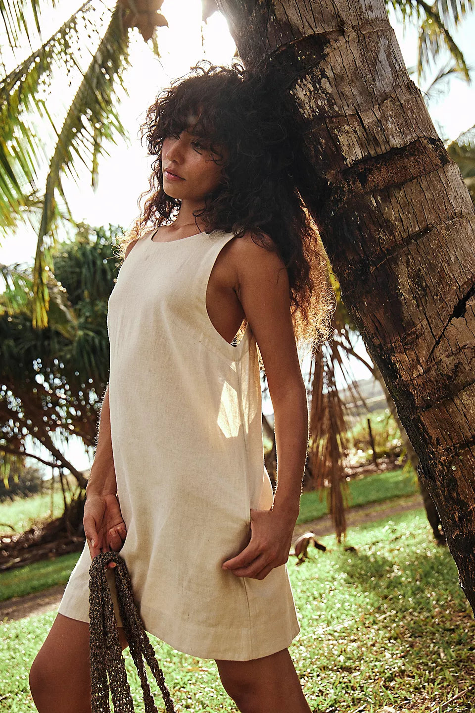 Full Of Sunshine Cotton-Linen Mini Dress-Wet Plaster
