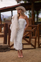 Leilani White Floral Textured Strapless Dress