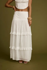 Liana White Low Rise Maxi Skirt