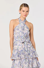 Adamaris Floral Halter Tiered Ruffle Maxi Dress