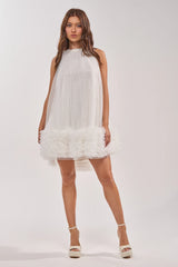 ARI TULLE RUFFLE MINI DRESS IN WHITE