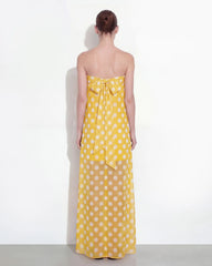 Polka-Dot Strapless Maxi Dress - Yellow