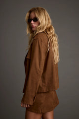 Kinsey Cognac Vegan Suede Cropped Trench