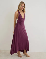 Kiku Maxi Dress in Cupro Deep Purple