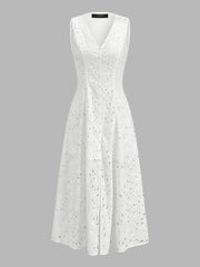 Sleeveless Floral Cutwork Slit Midi Dress