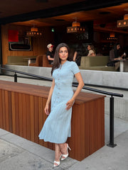 Short Sleeve Textured Knit Midi Dress