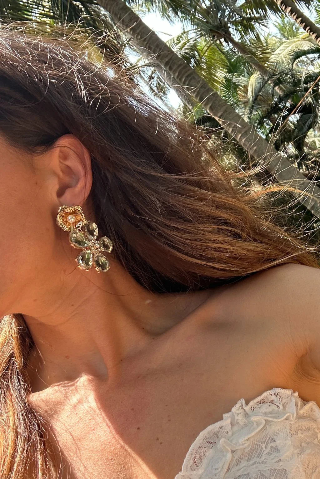 Iris Rhinestone Flower Earrings