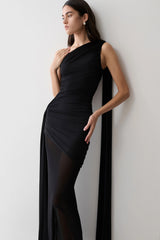 Asher Slinky One Shoulder Maxi Dress - Black