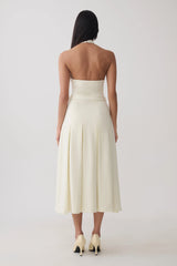 Alecto Crepe Halter Midi Dress With Belt - Ivory