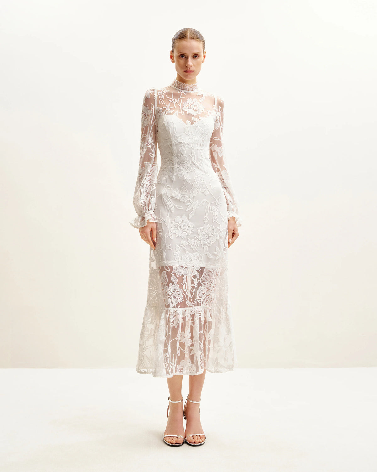 Elegant Lace Midi Dress - White