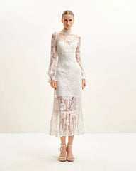 Elegant Lace Midi Dress - White